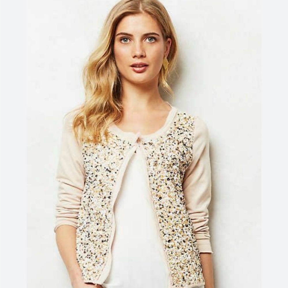 Anthropologie nude/ pink sequin/ beaded cardigan in XS.